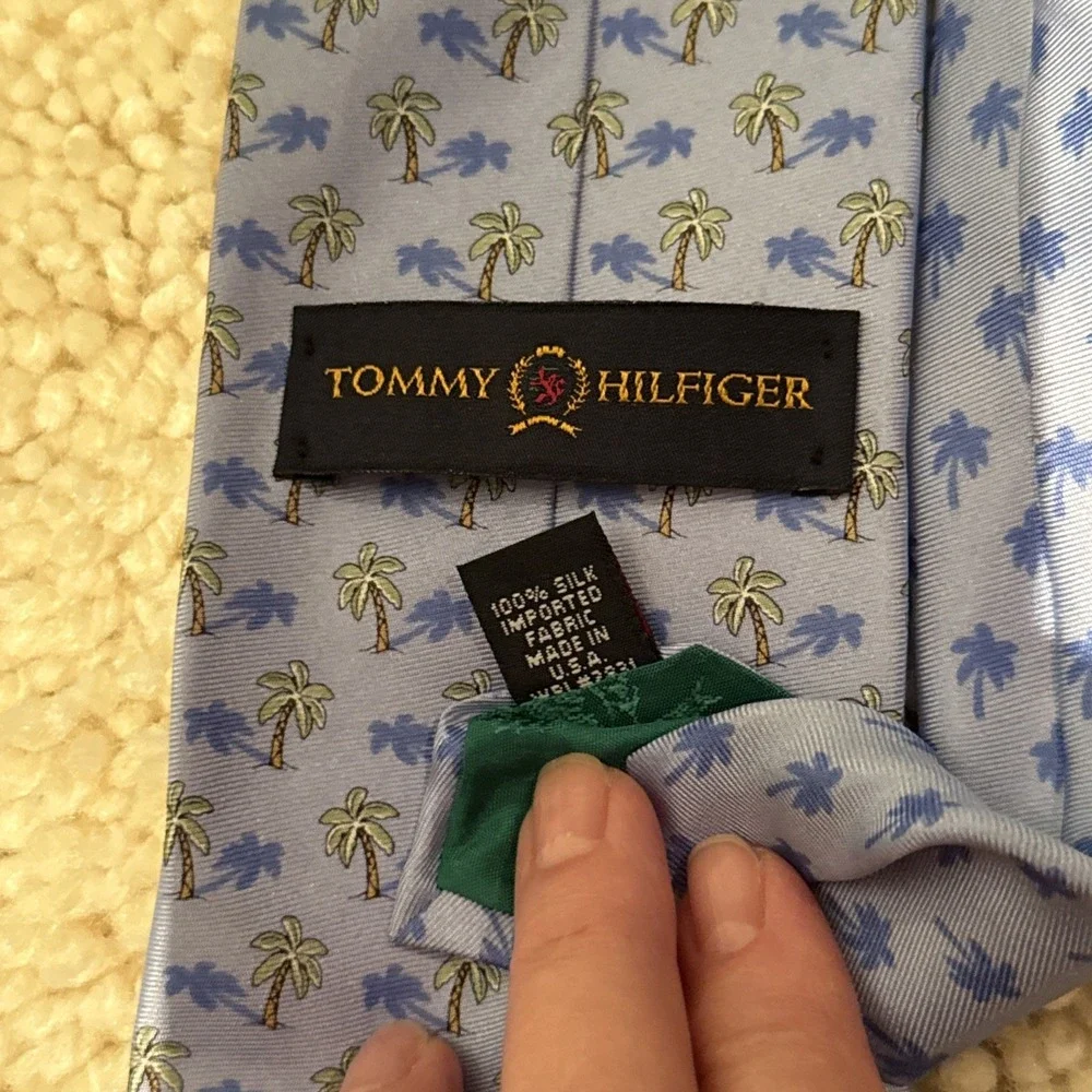 Tommy Hilfiger Blue Palm Tree Silk Neck Tie Made In USA